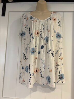 Zeagoo ivory sleeveless top with orange and blue flowers, size XXL